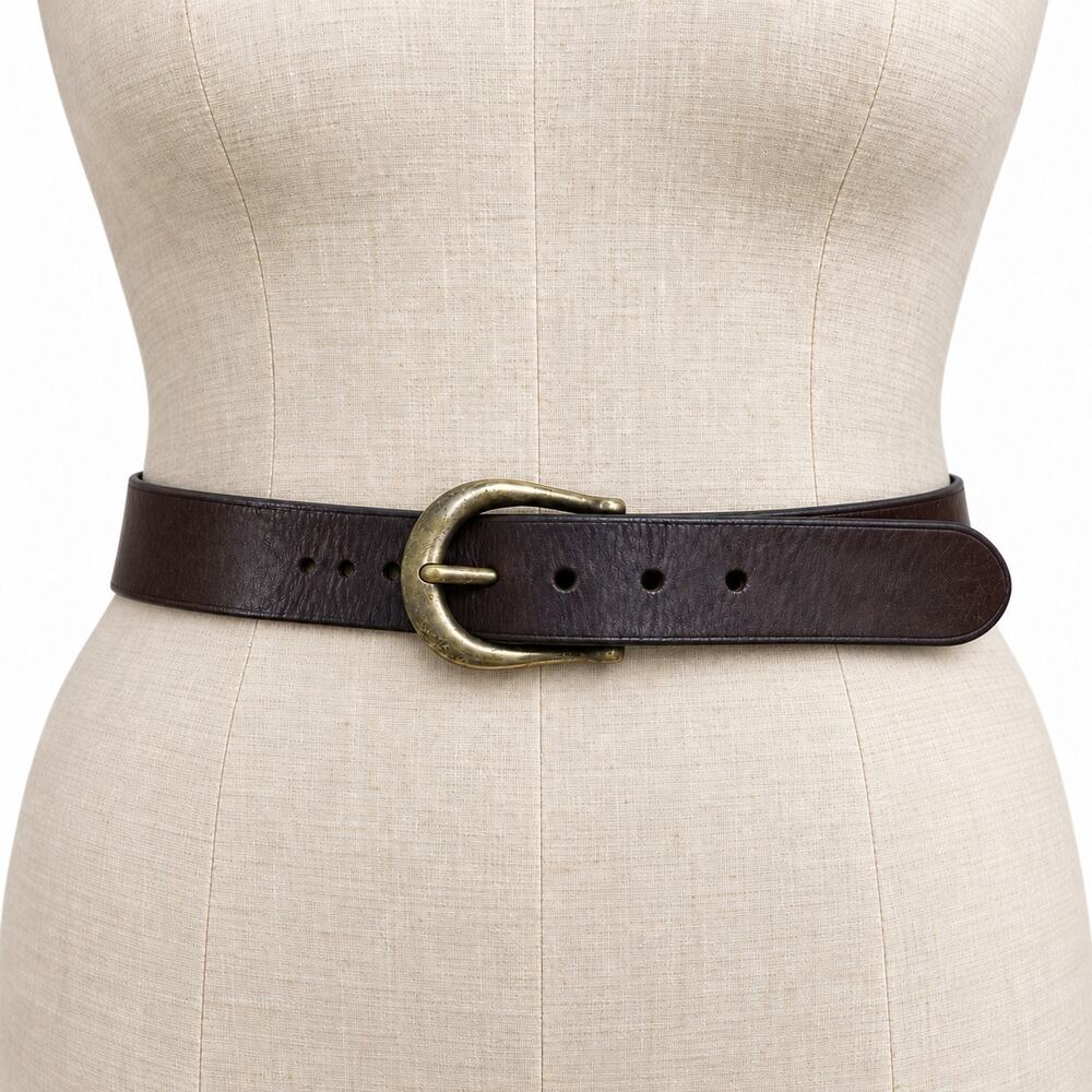 Coach Brown Leather Belt Brass Horseshoe Buckle Size 36 NO KEEPER LOOP